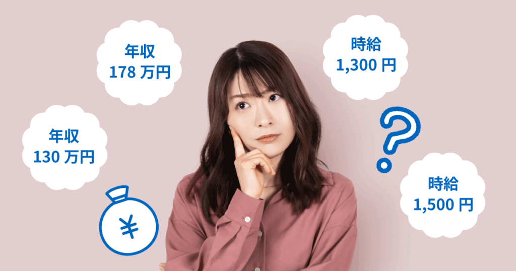 時給や年収をもとに扶養内で働く時間をシミュレーションするイメージ