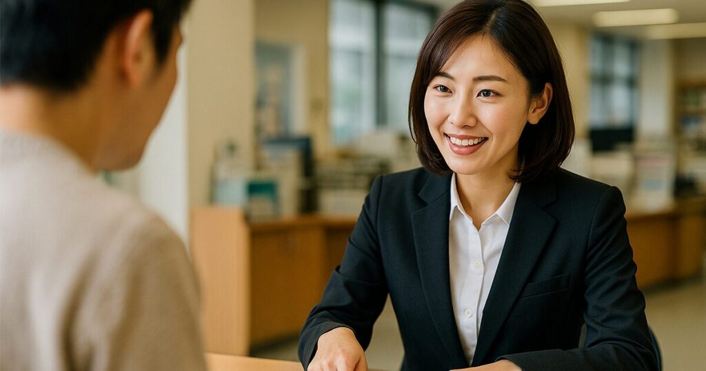 官公庁の窓口で利用者に対応するスタッフのイメージ