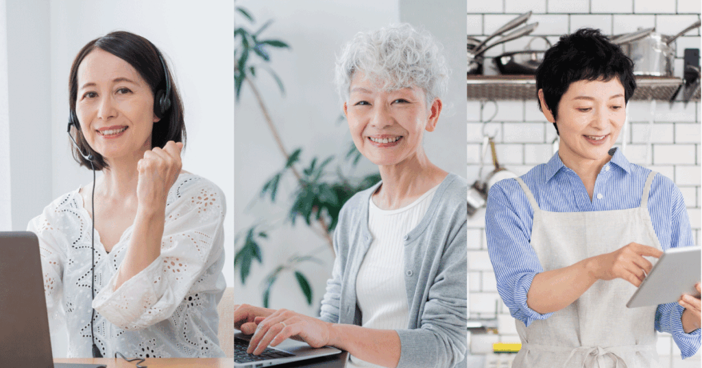 60代女性がさまざまな仕事で働くイメージ