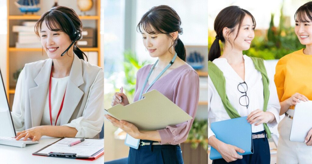 一般事務・営業事務など職種ごとのスキルを活かして働いている複数女性のイメージ