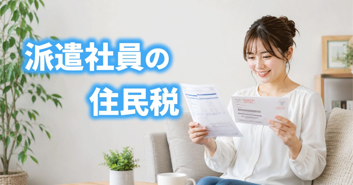 派遣社員の女性が、自宅に届いた住民税の納付書を確認している様子
