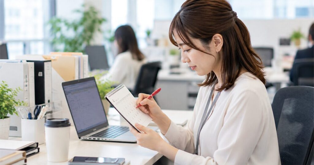 派遣の抵触日をカレンダーに書き込んでいる女性のイメージ